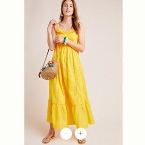 Anthropologie Maeve Arcadia Yellow Maxi Dress Size 8 Smocked Ruffle Boho Prairie